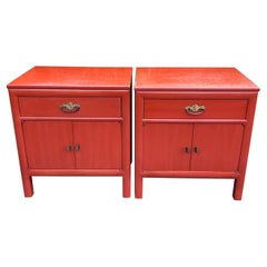 Used Nightstands or Side Tables Hollywood Regency Asian Inspired Paprika Colored