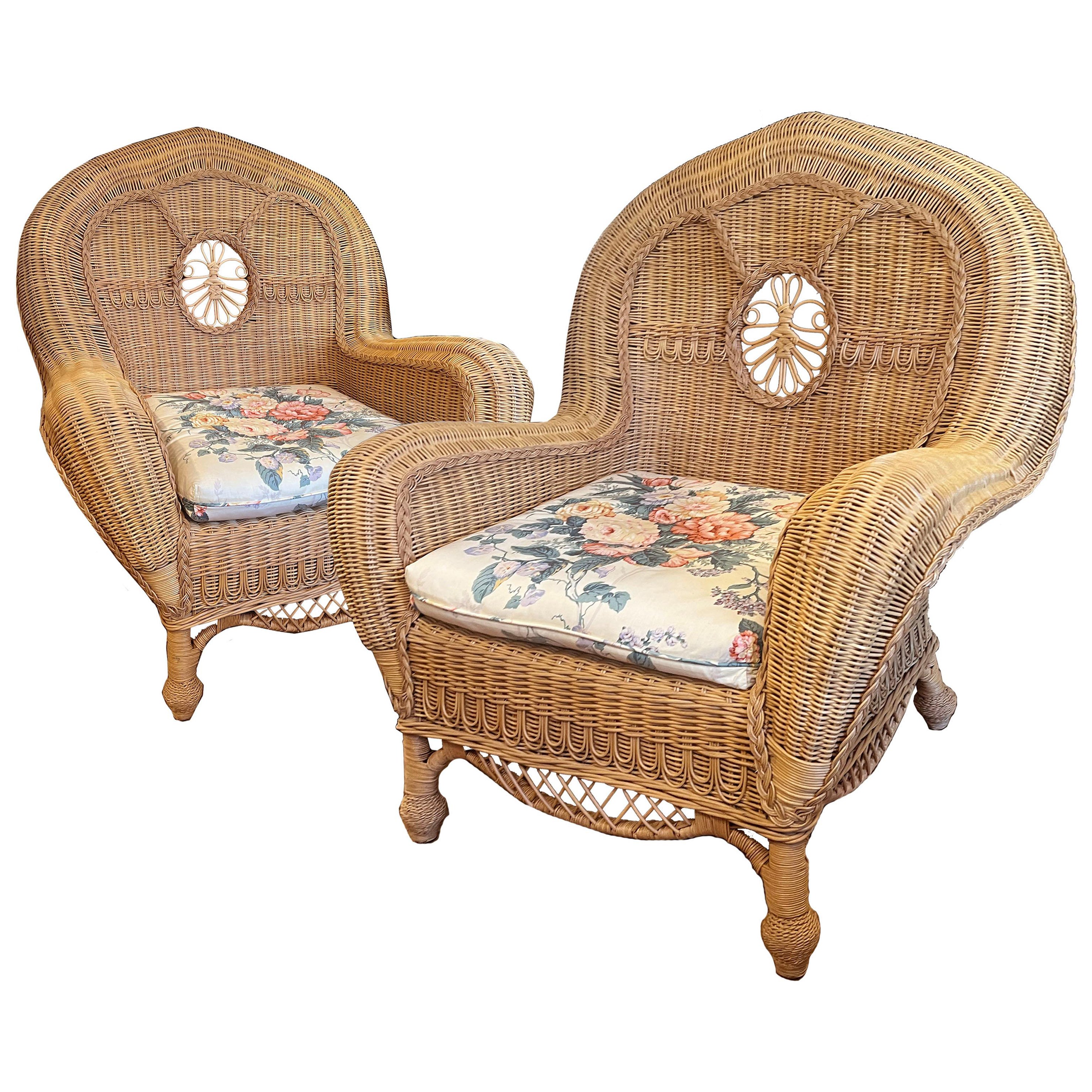 Pair of Large Wicker Armchairs; The Collection of Andre Leon Talley For Sale