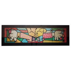 c1993  Vintage Romero Britto Print "Deco Gentleman With His Bowtie" Framed
