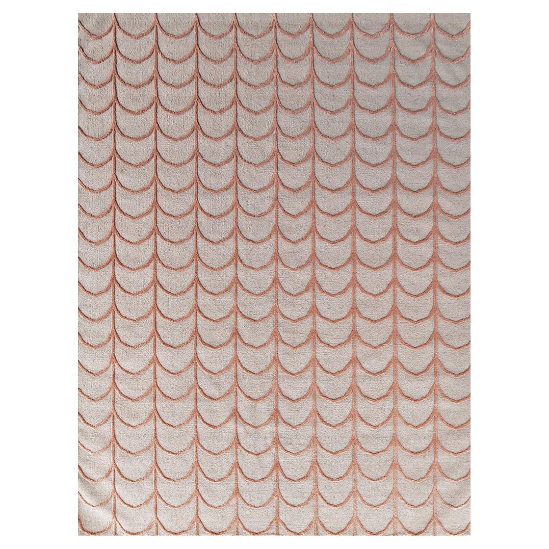 "Opera - Khaki & Coral" /  8' x 10' / Hand-Knotted Wool Rug For Sale