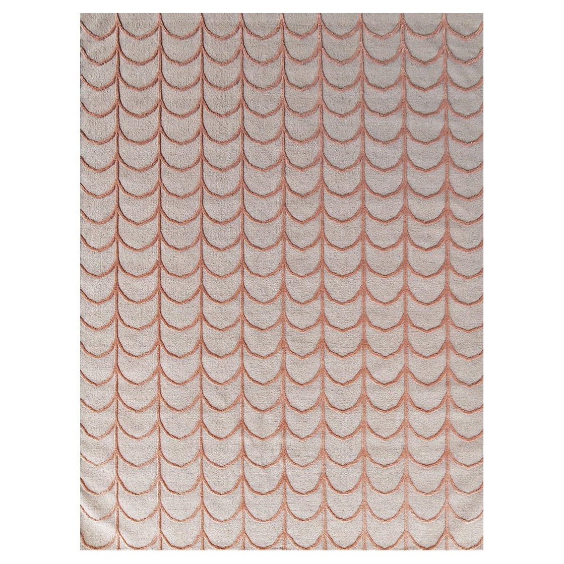 « Opera - Khaki & Coral »  8' x 10' / Tapis de laine noué à la main en vente