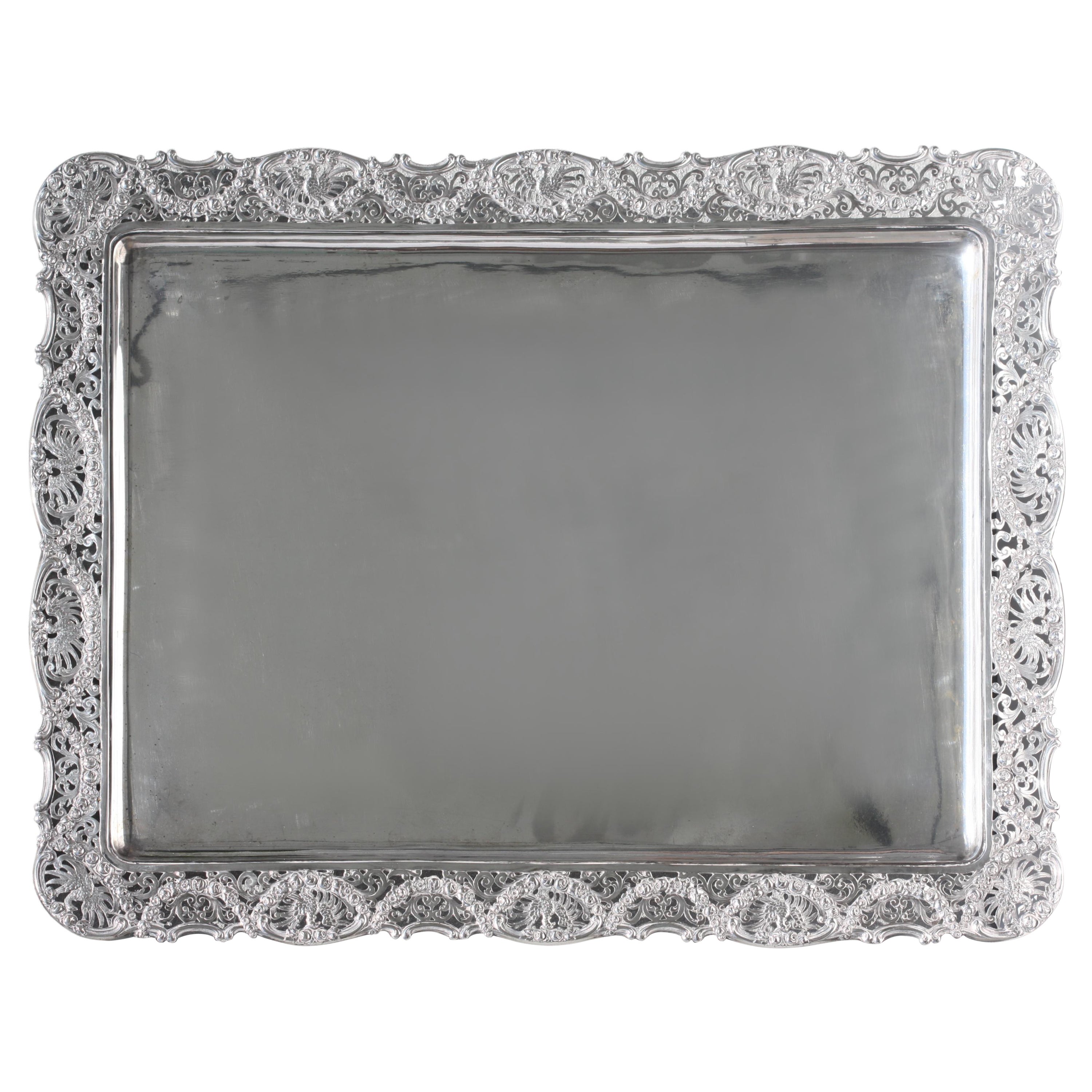  Continental Silver Rectangular Tray, Probably German For Sale