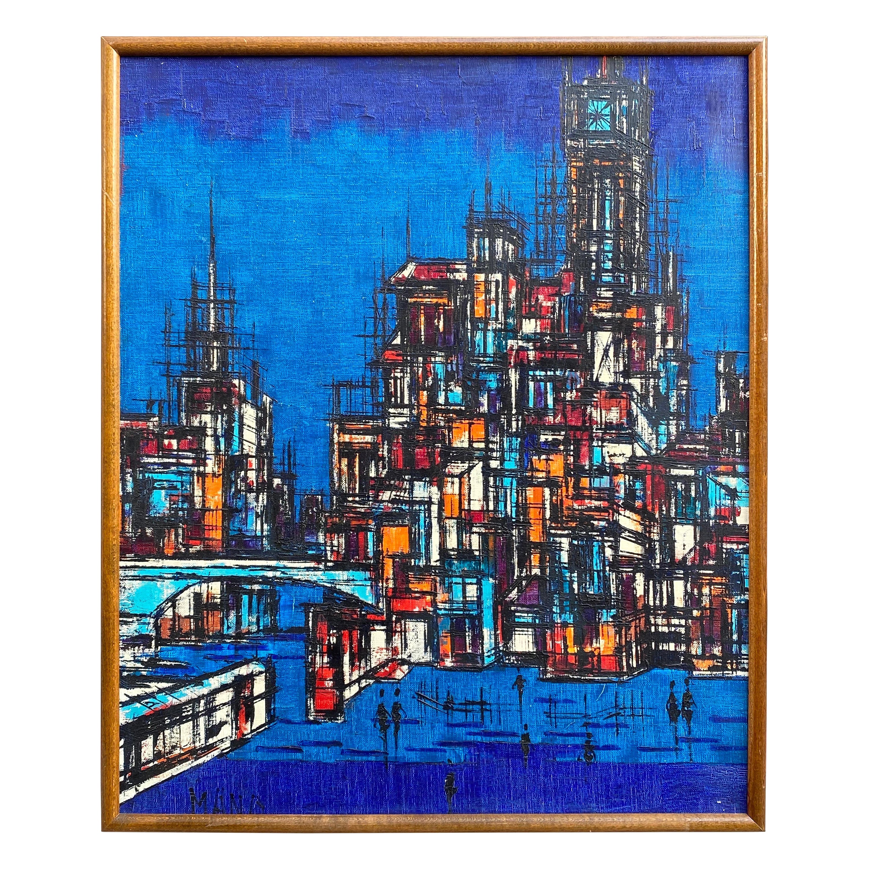 Oil on Canvas Cityscape For Sale