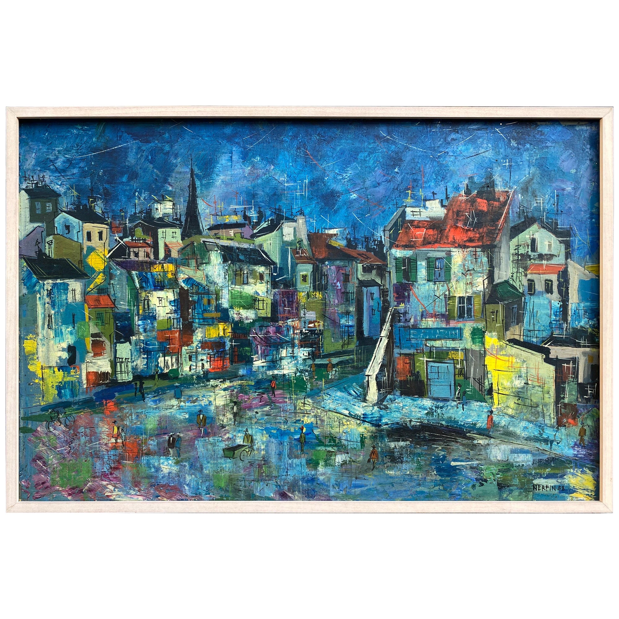 Jean Nerfin Oil on Canvas Cityscape For Sale