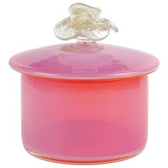 Seguso Murano Opal Pink Orange Gold Flecks Flower Italian Art Glass Vanity Box