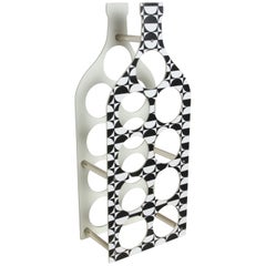 Retro Mid-Century Modern Black & White Op-Art Plastic Bottle Form 9 Wine Bottle Holder