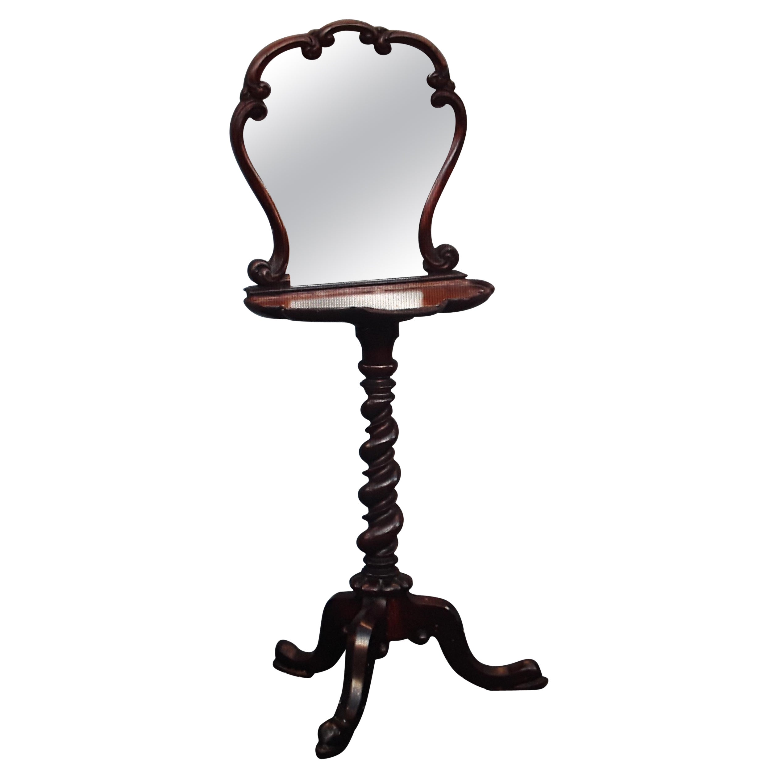 1920's Antique Turned Wood Chippendale style Floor Standing Vanity Mirror For Sale