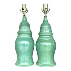 Retro Boho Glazed Ceramic Table Lamps - a Pair