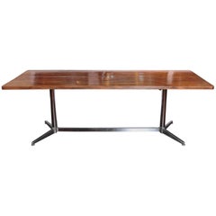 Vintage French "Double Y" Chrome Base Dining Table with Re-Claimed Maple Top