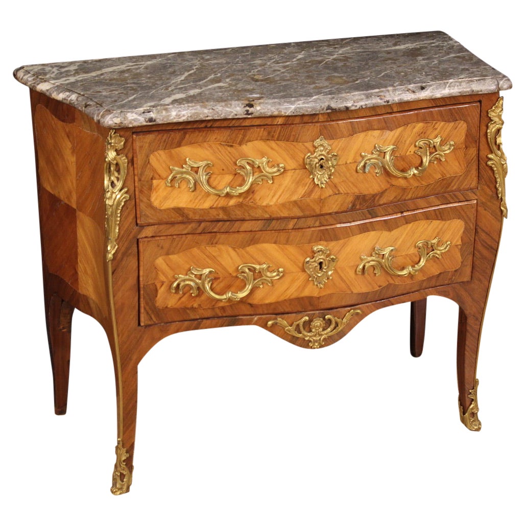18th Century Inlaid Veneered Walnut And Marble Antique French Dresser, 1750