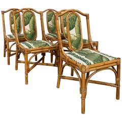 Retro Mid-Century Modern Italian Set of 5 Bamboo Dining Chairs. 1970s