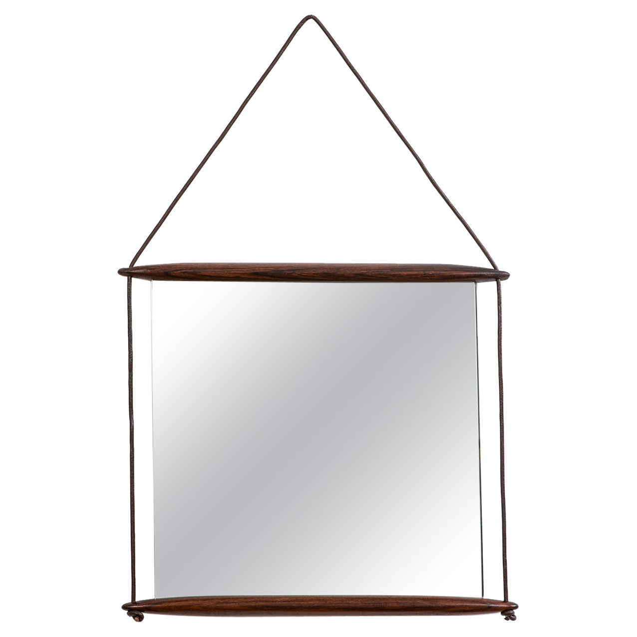 20th Century Ico Parisi Wall Mirror for MIM in Wood and Leather Ribbon of '50s