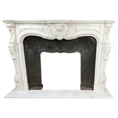 Chimenea francesa antigua de concha frontal Insertable de hierro fundido y mármol blanco