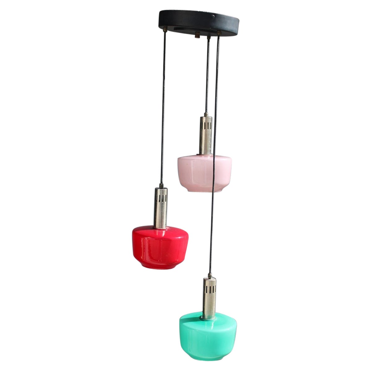 Cascade Chandelier Ceiling Lamp Vistosi Red Green Pink 1950s Mid-century Italy For Sale