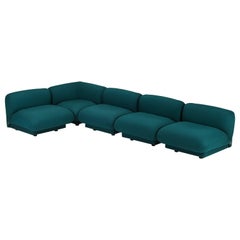 Elegant 1970's Italian sectional sofa in original green felt - Italy, circa 1970