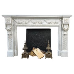 Carrara Marble Antique Front Fireplace Garland