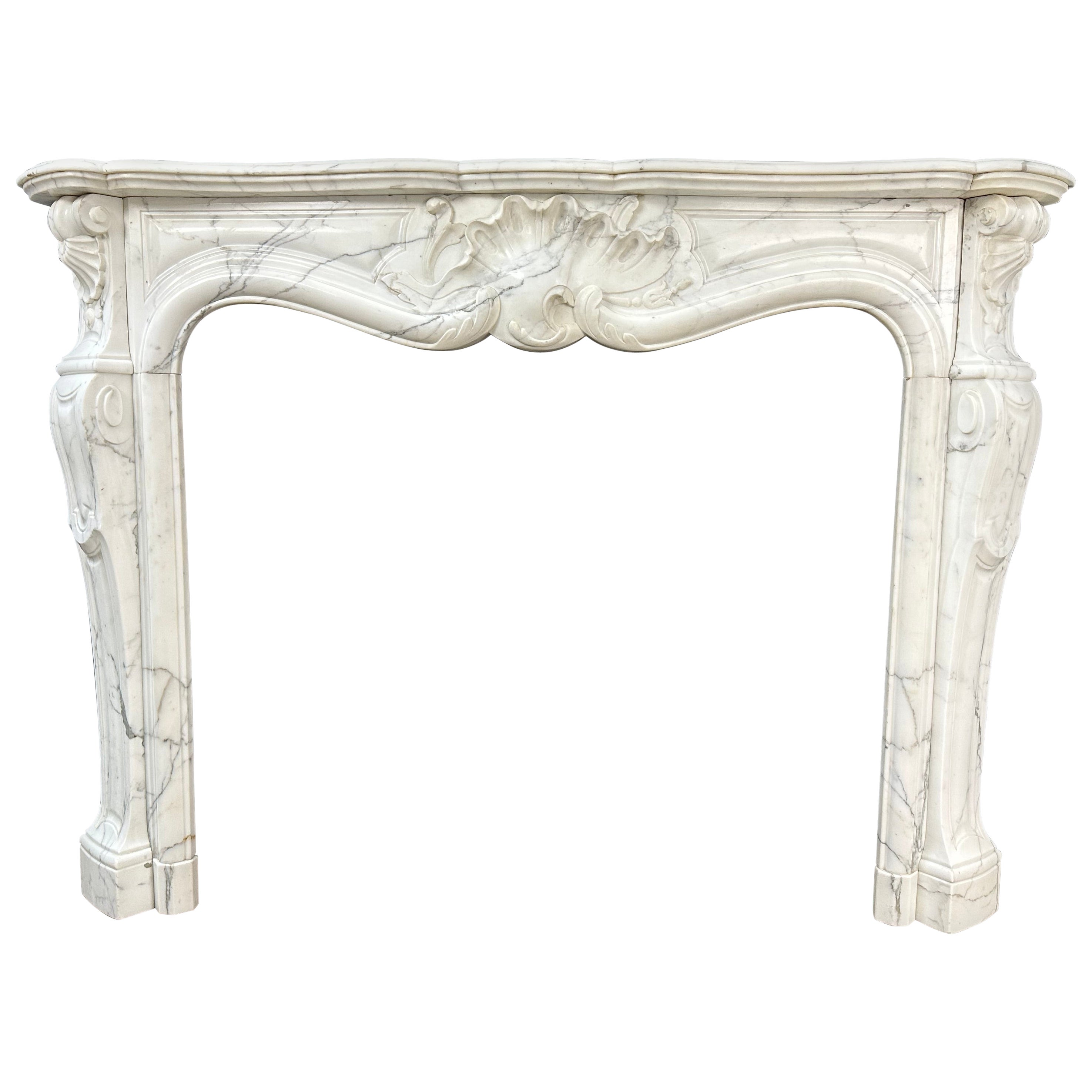 Beautiful Antique Rococo Front Fireplace White Marble For Sale