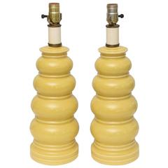 Pair of Yellow Ceramic Table Lamps, 1960s, USA