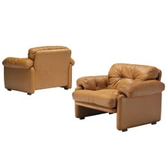Afra & Tobia Scarpa Pair of 'Coronado' Lounge Chairs in Cognac Leather 