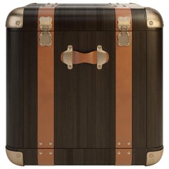 21st Century Burke Trunk-styled side table leather brass wood by Wood Tailors