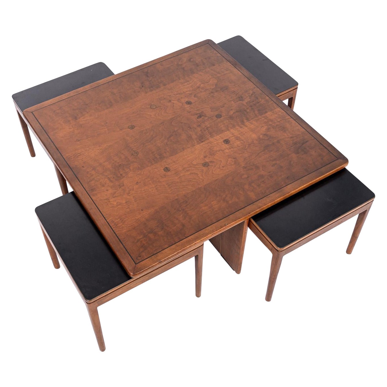 Ensemble table basse carrée et table d'extrémité gigogne en bois du milieu du siècle dernier par Drexel en vente