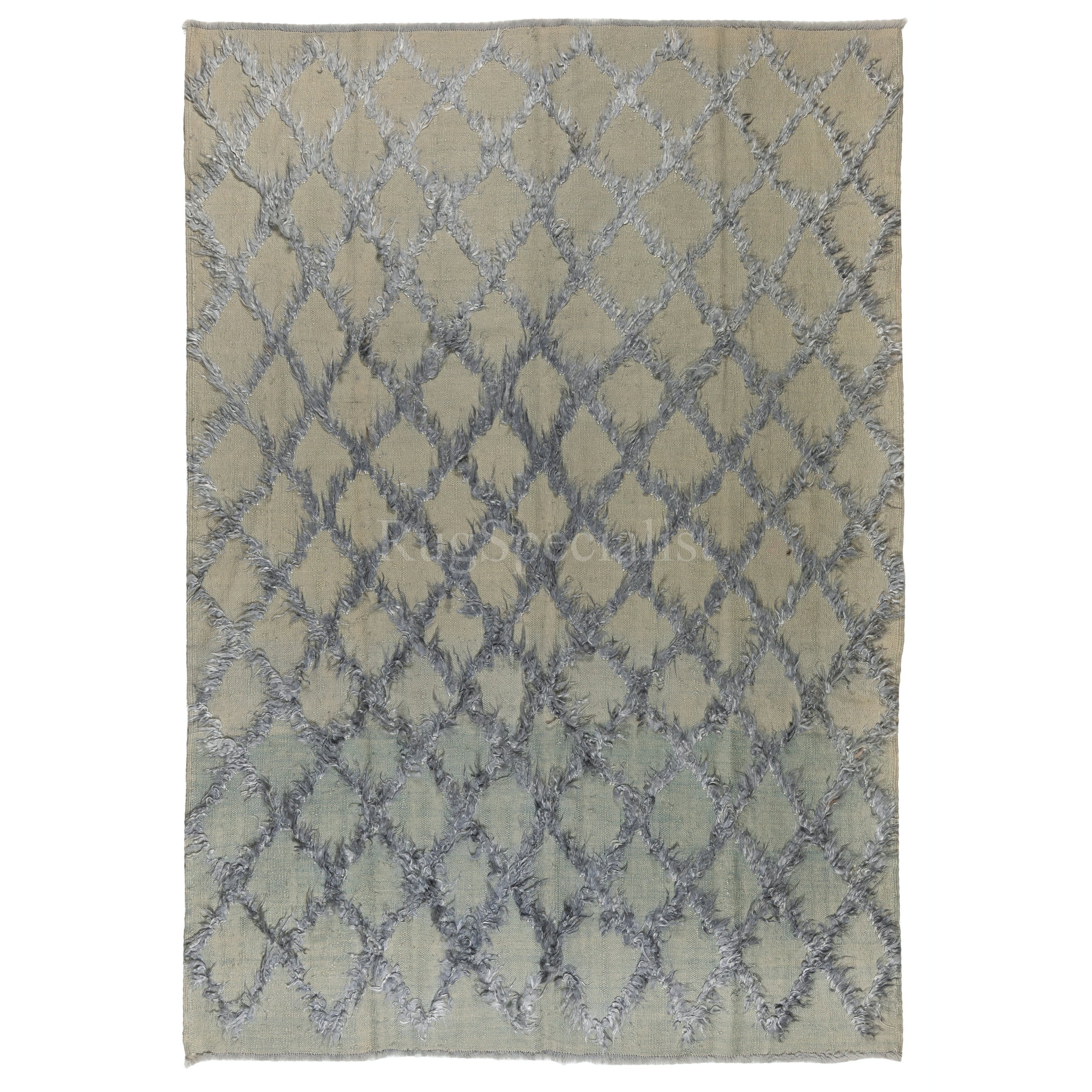 8x10 Ft Modern Hand Knotted Mohair Tulu Rug in Grey, Wool Floor Covering
