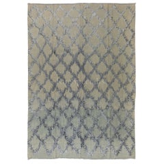 8x10 Ft Moderner handgeknüpfter Tulu-Teppich aus Mohair in Grau, Wolle mit Bodenbezug