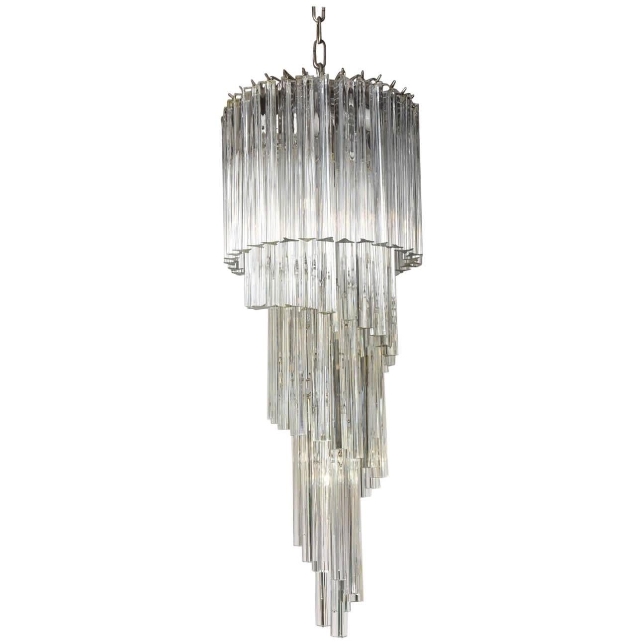 Spiral Camer Clear Glass Chandelier, Attrib. to Venini For Sale