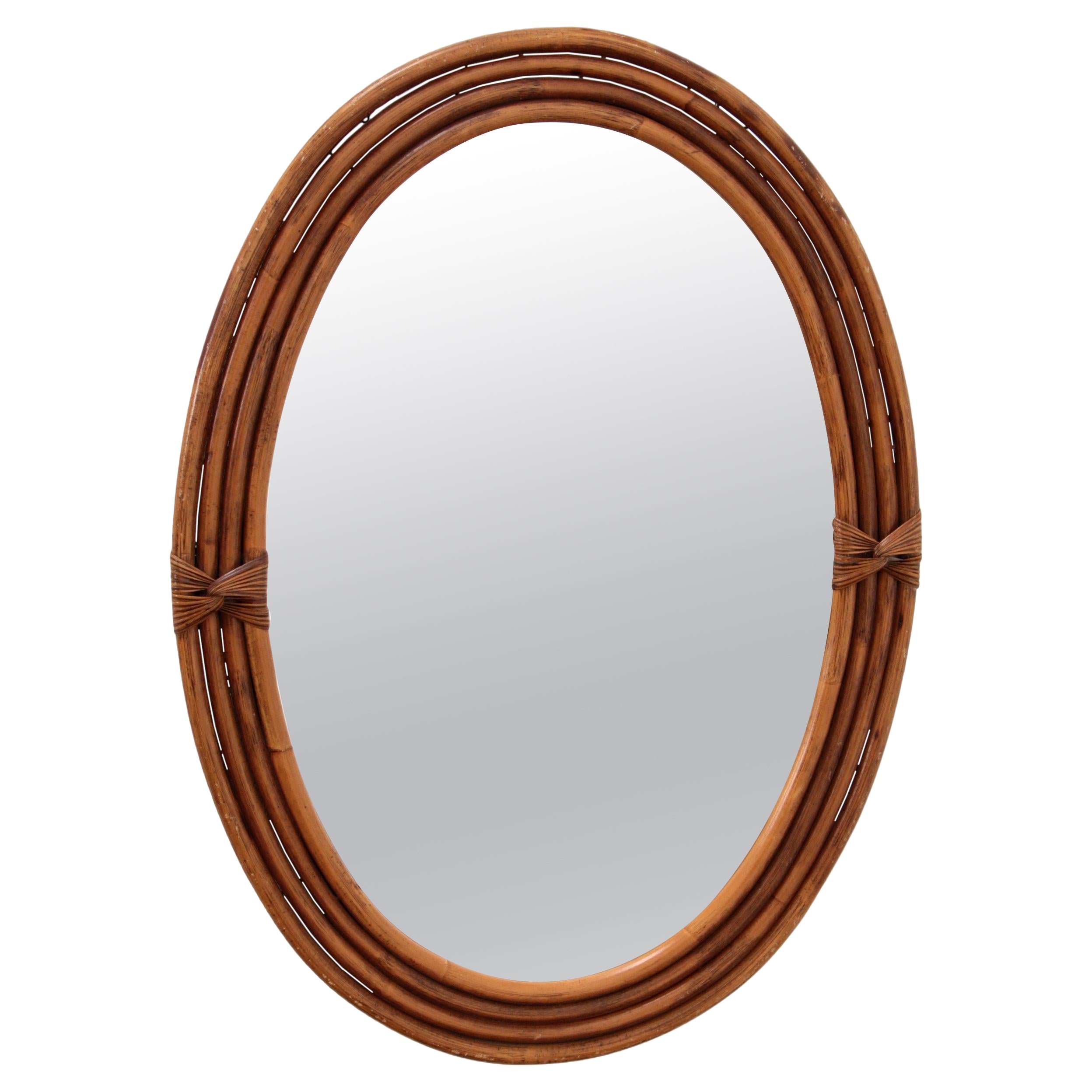 Beautiful Vintage French Oval Bamboo Mirror 1960