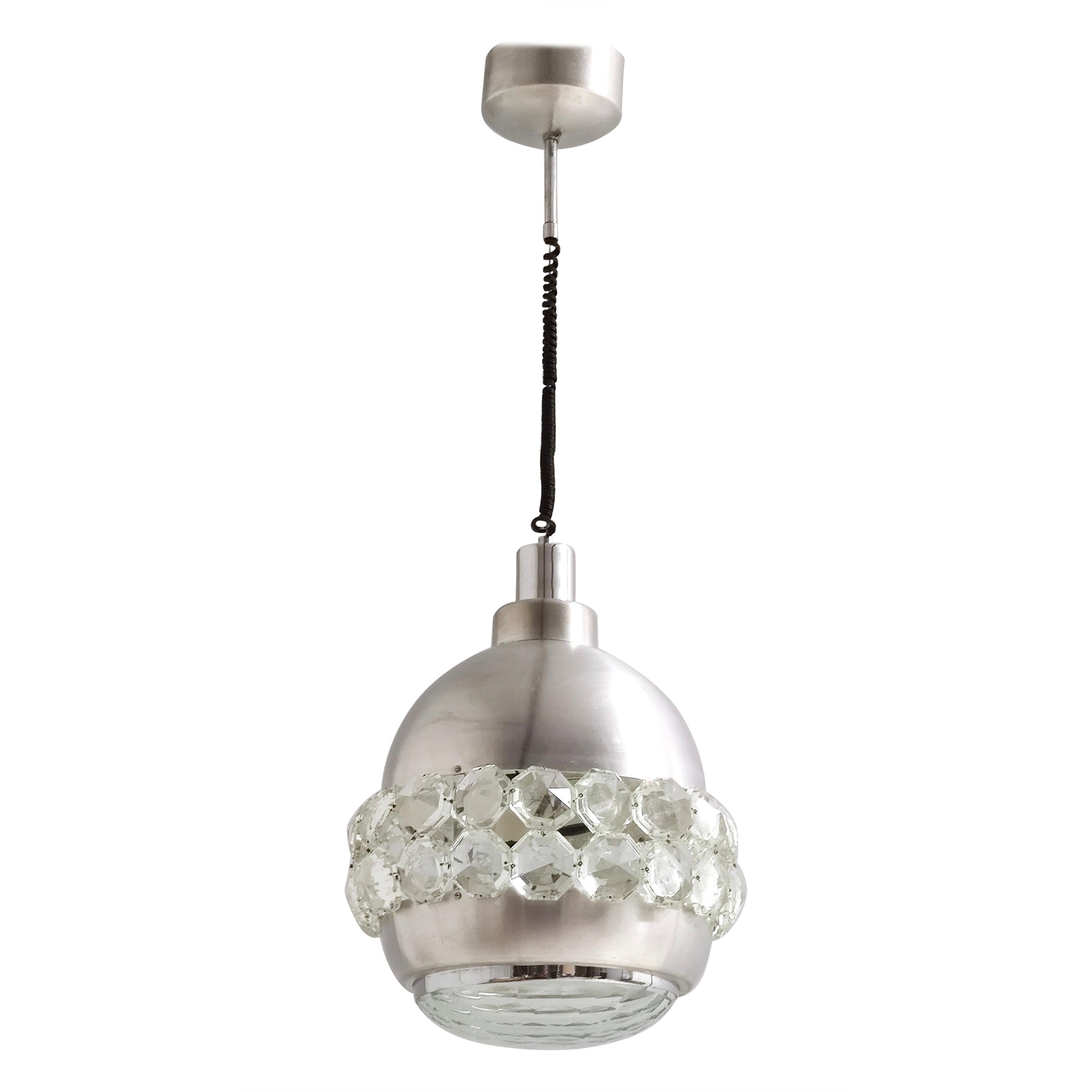 Postmodern Aluminum, Crystal and Glass Pendant by Pia Guidetti Crippa for Lumi For Sale