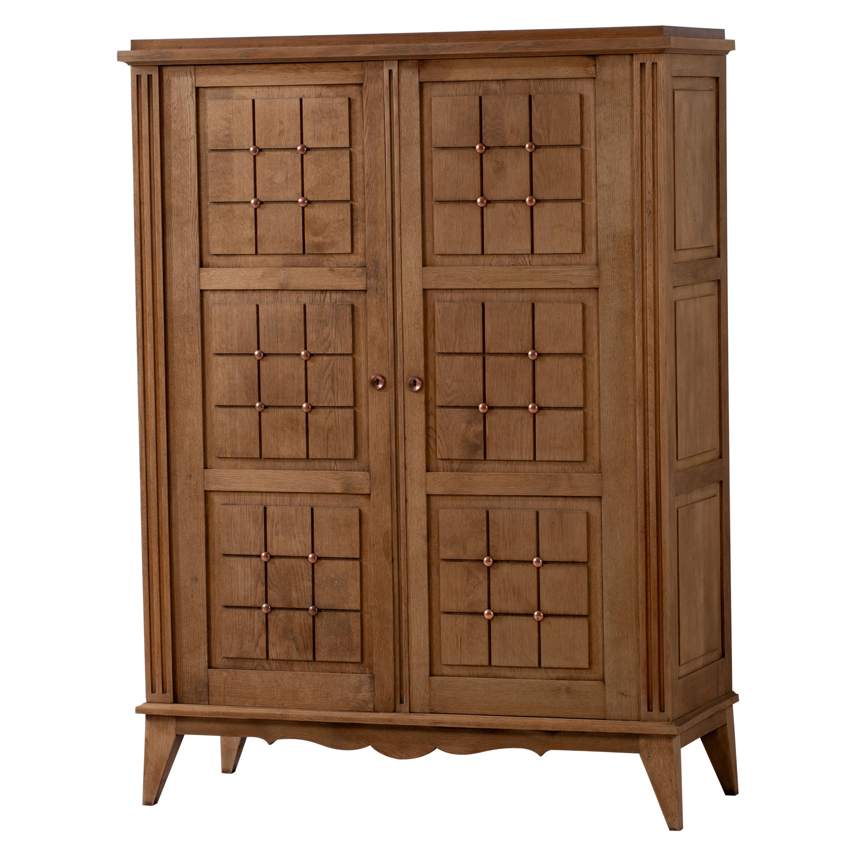 Midcentury French Natural Oak Wardrobe For Sale