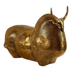 Contemporary Hand-Made Brass Buffalo Sculpture, France, Unknown Artist