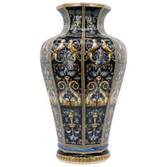 GIEN French Baluster Vase with Renaissance Majolica Decor, 1970s