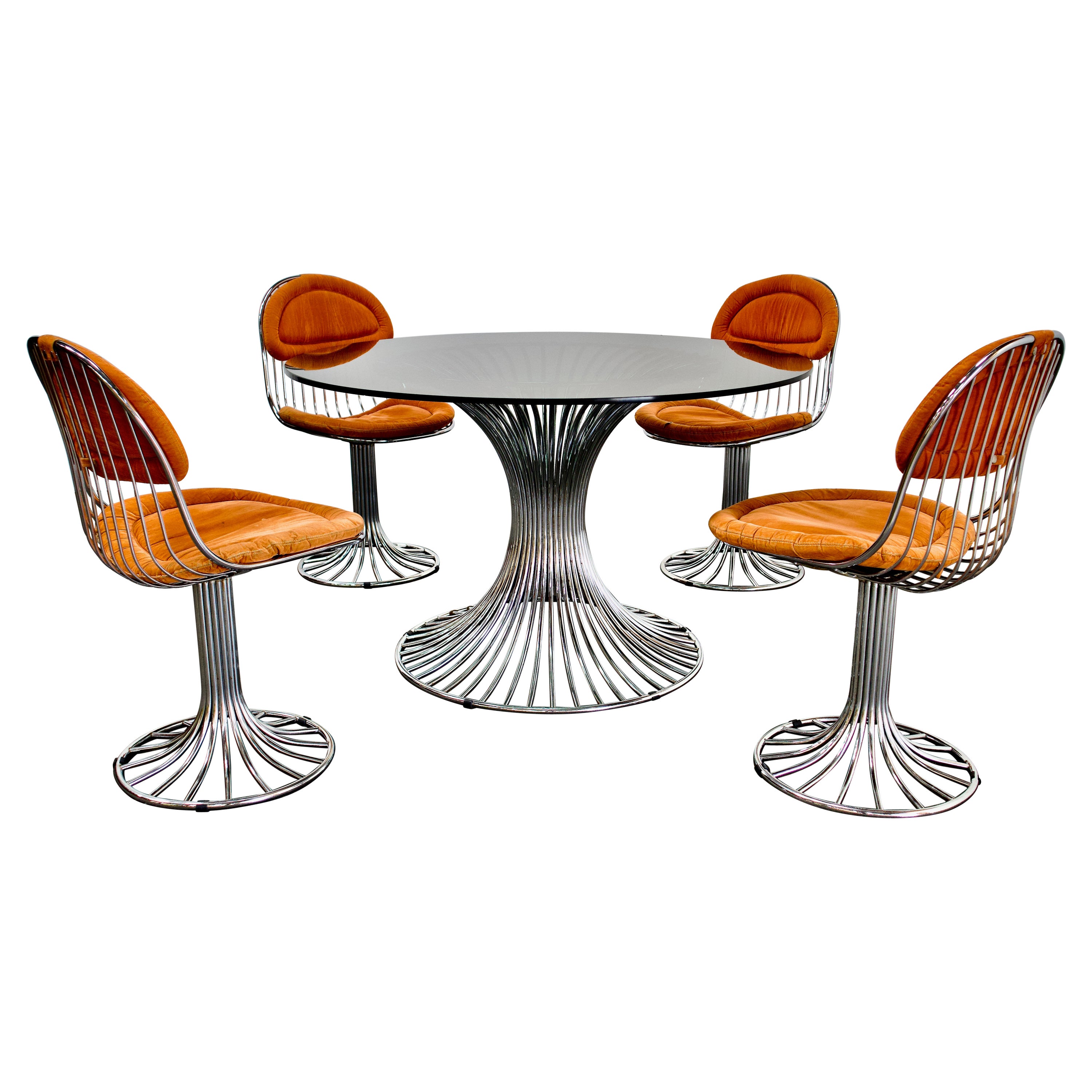 1970s Italian Chrome 5-Piece Tulip Dining Set, Gastone Rinaldi RIMA Attributed For Sale