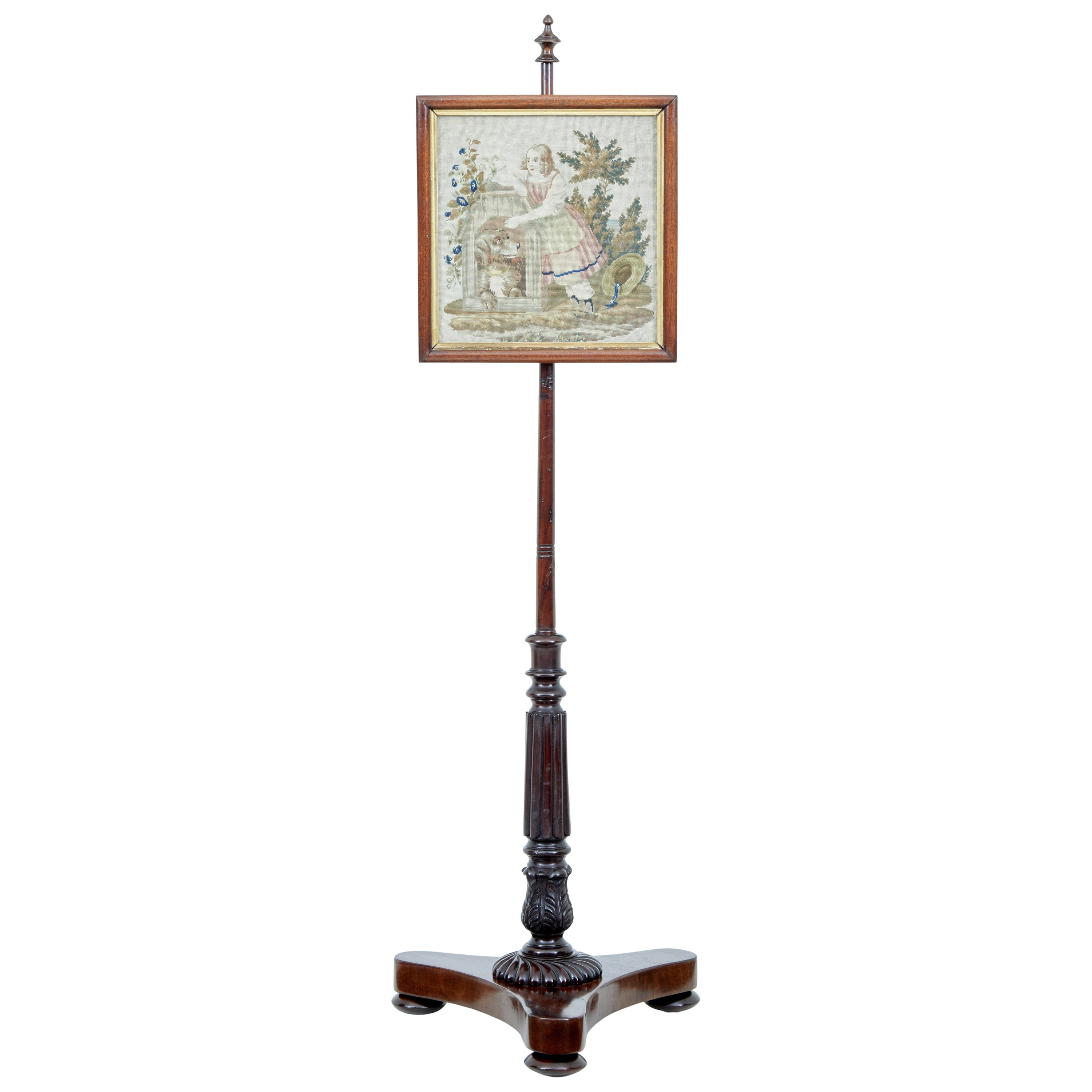 19th century William IV mahogany pole screen For Sale