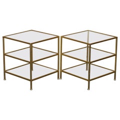 FINE PAIR OF VINTAGE GOLD LEAF PAINTED & GLASS THREE TiER ETAGERE SIDE TABLES