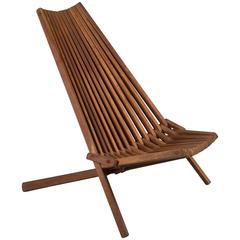 Chaise pliante en teck du milieu du siècle