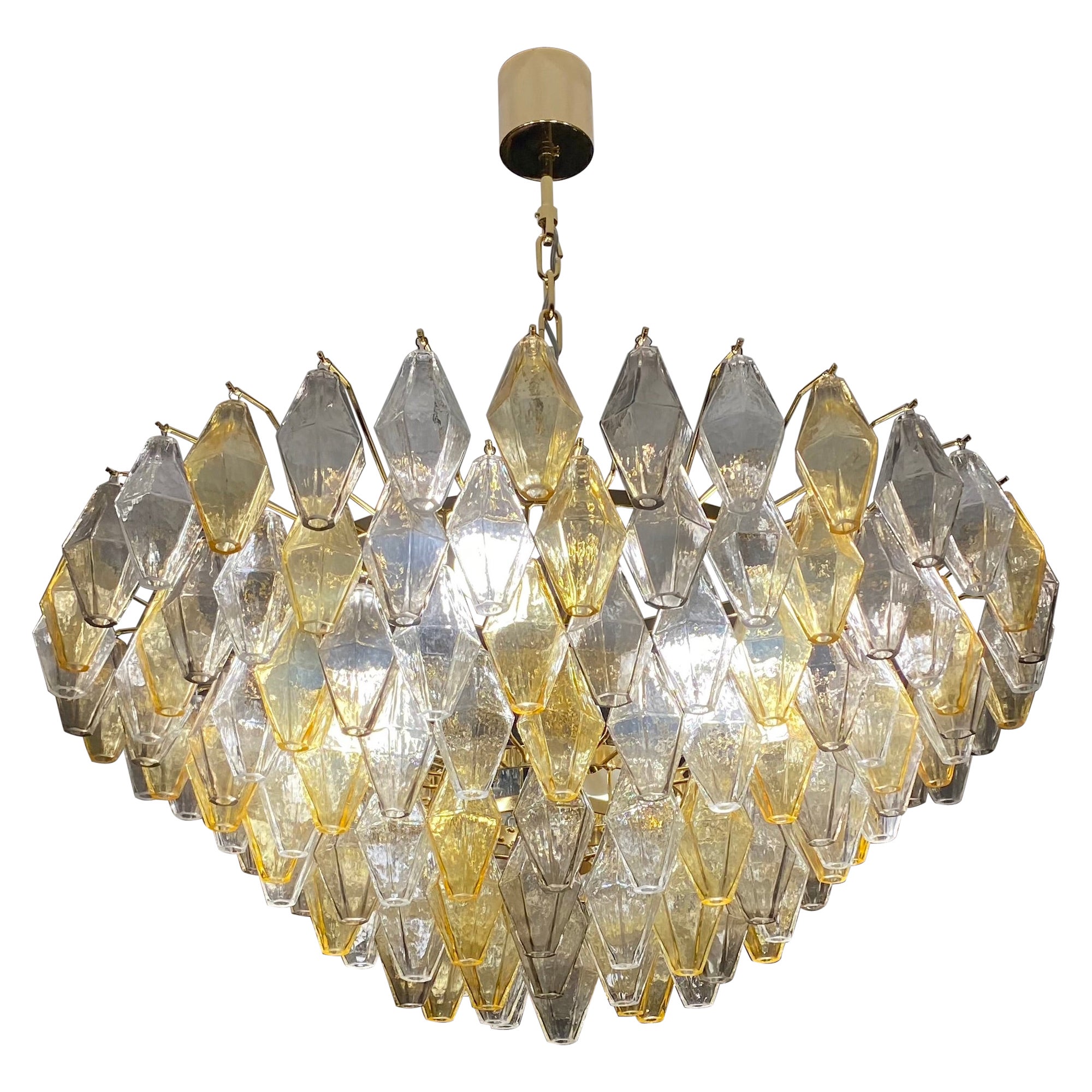 Amber an Grey Large Poliedri Murano Glass Chandelier or Ceiling Light For Sale