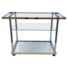 Romeo Rega Style Gold Plated Lucite Glass Bar Cart 1990s Hollywood Regency