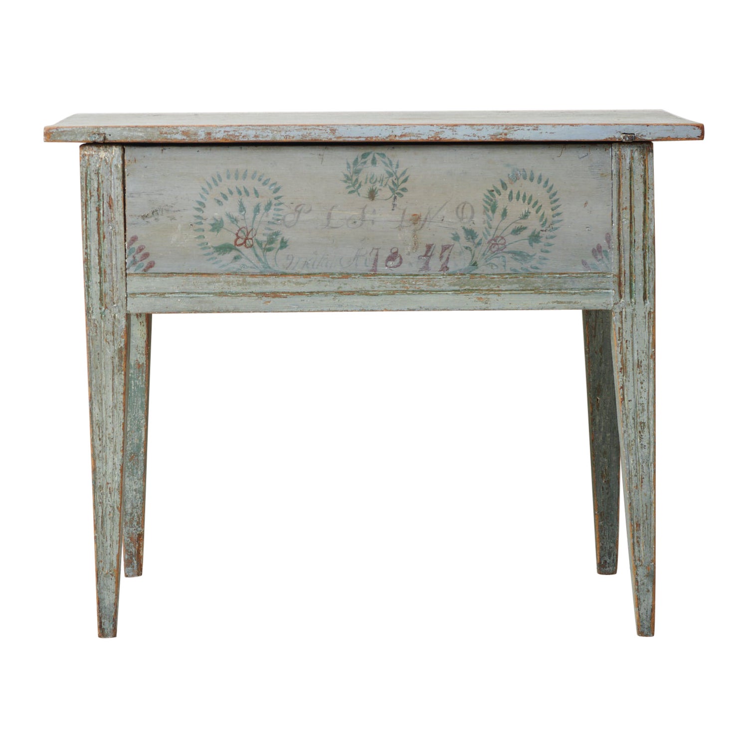 Rare Swedish Antique Blue Painted Folk Art Country Table  For Sale