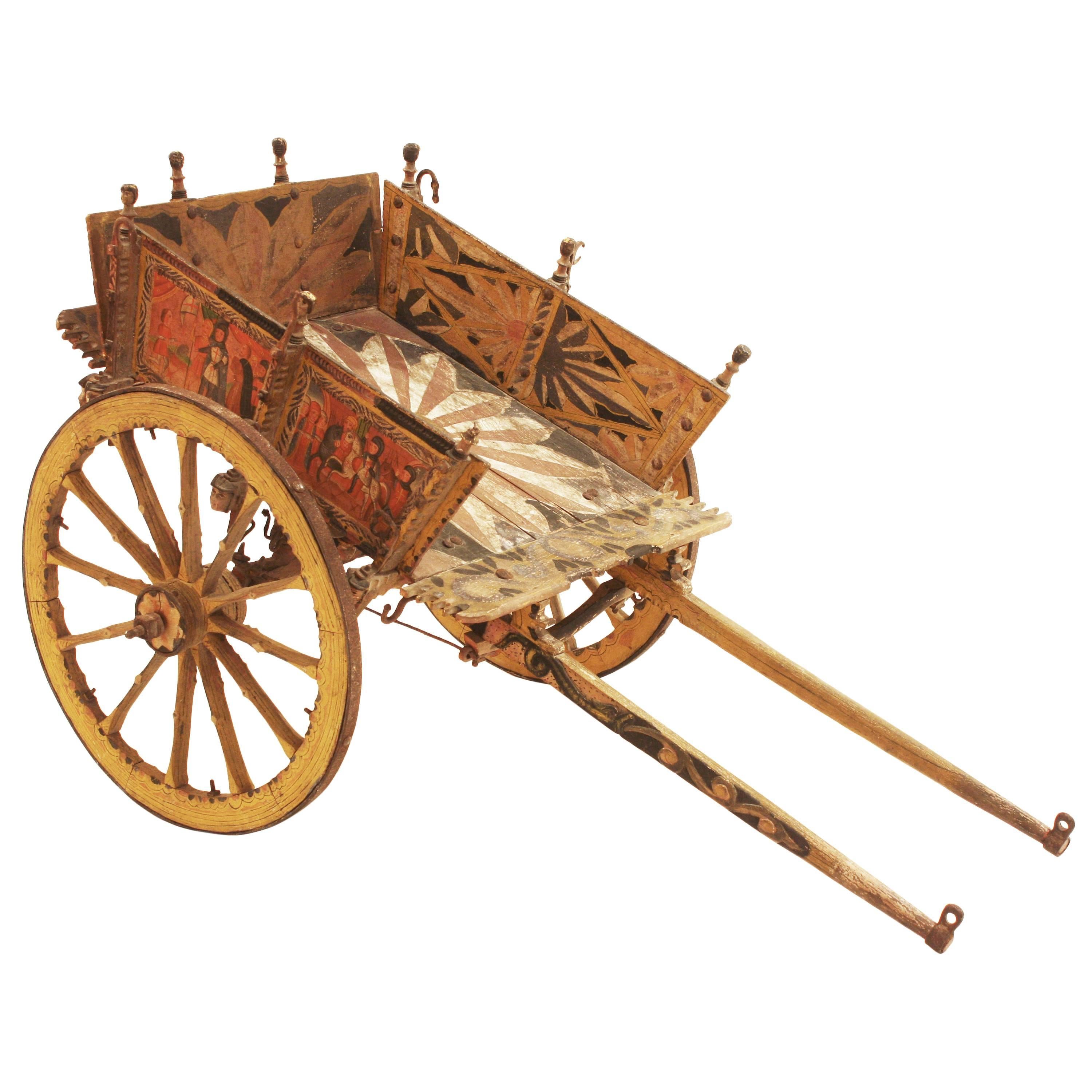 Carved and Painted Wooden Child-Size Sicilian Wedding or Festival Cart
