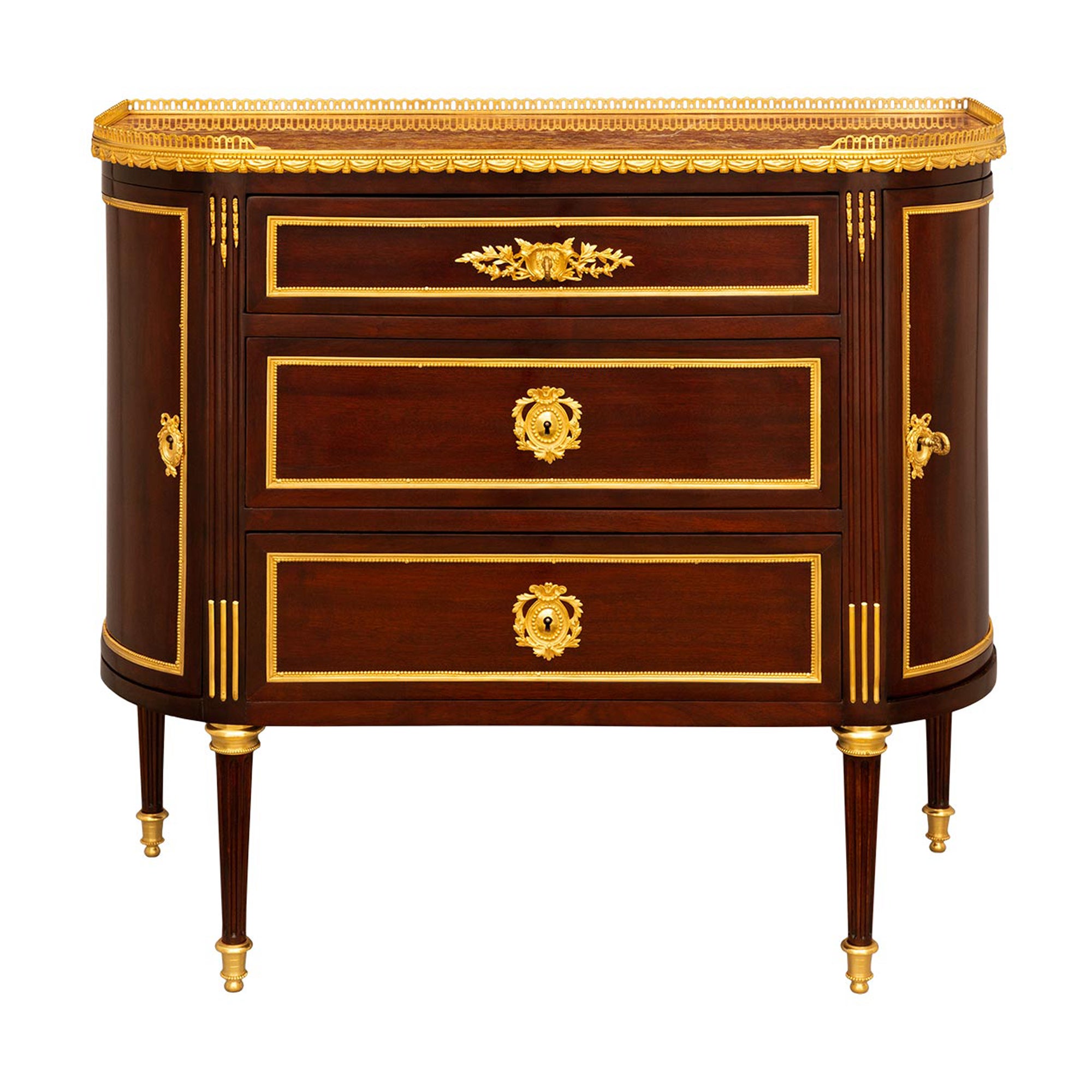 French 19th Century Louis XVI St. Mahogany, Ormolu And Lumachella Marble Commode For Sale
