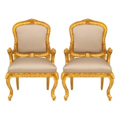 Antique Pair Of Italian Early 18th Century Baroque Period Giltwood Armchairs