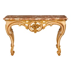 French 18th Century Louis XV Period Patinated Wood, Giltwood & Marble Console