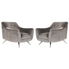 Vintage Set of Lounge Chairs by Henry Glass in Grey Alpaca Velvet, C. 1950s