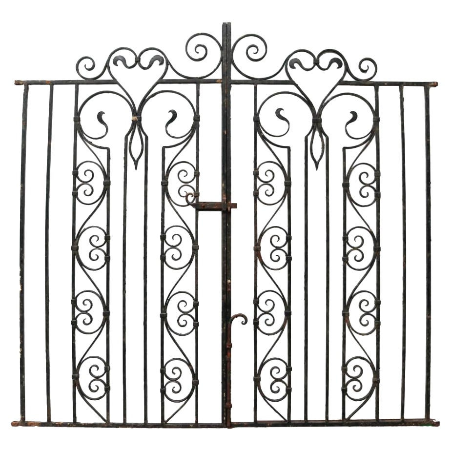 Tall Victorian Style Wrought Iron Garden Side Gates For Sale