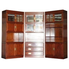 THREE VINTAGE CHINESE HARDWOOD MILITARY CAMPAIGN BOOKCASE DRINKS CABINET DRAWERs