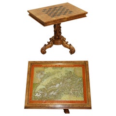 CIRCA 1850 MALBY & CO MAP OF SWiTZERLAND BY BAUERKELLER BURR WALNUT CHESS TABLE