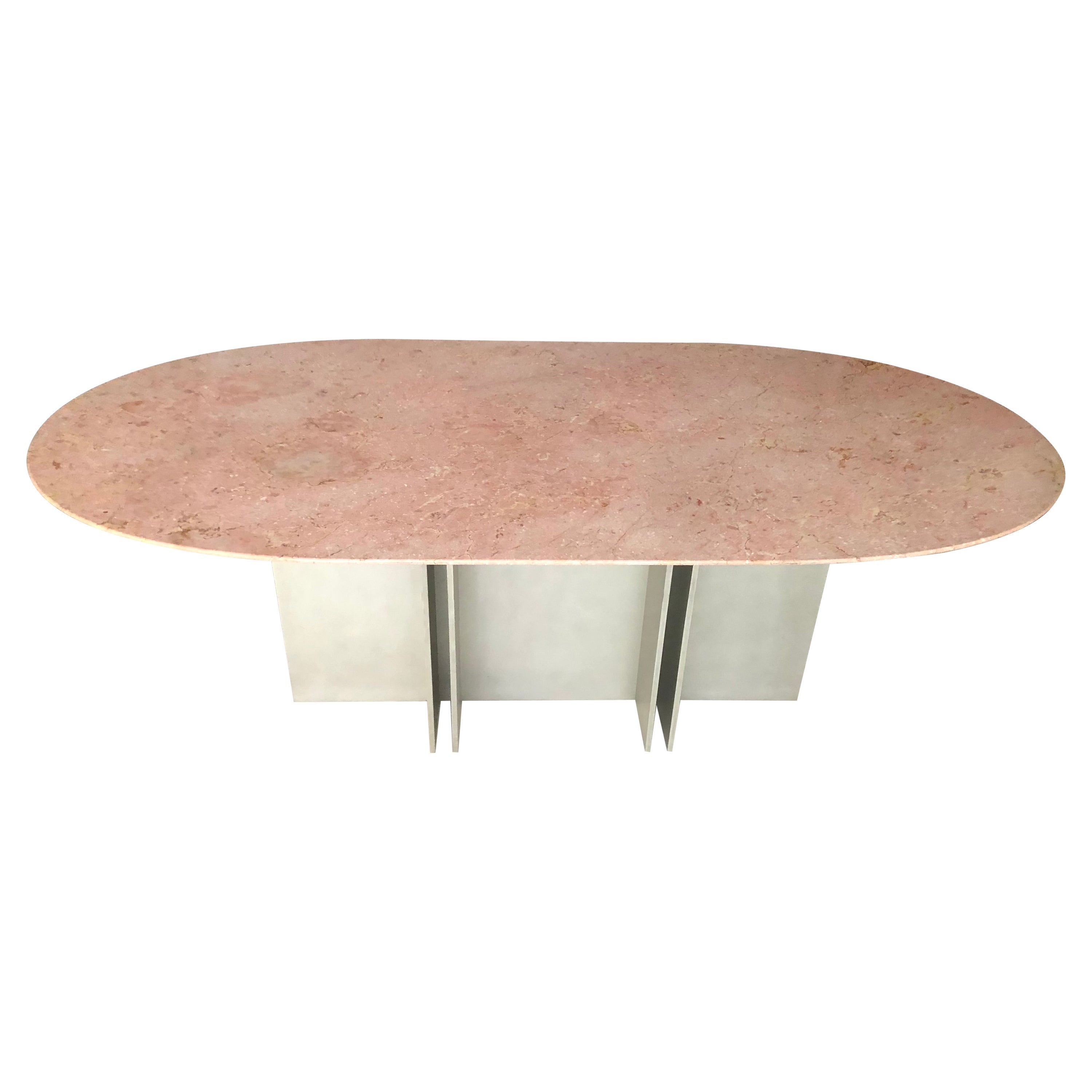 Vintage Aluminum and Rosa Breccia Marble Dining Table For Sale