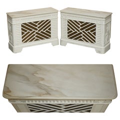 PAIR OF Used ITALIAN CARRARA MARBLE TOPPED RADIATOR COVERS REMOVABLE FRONTS